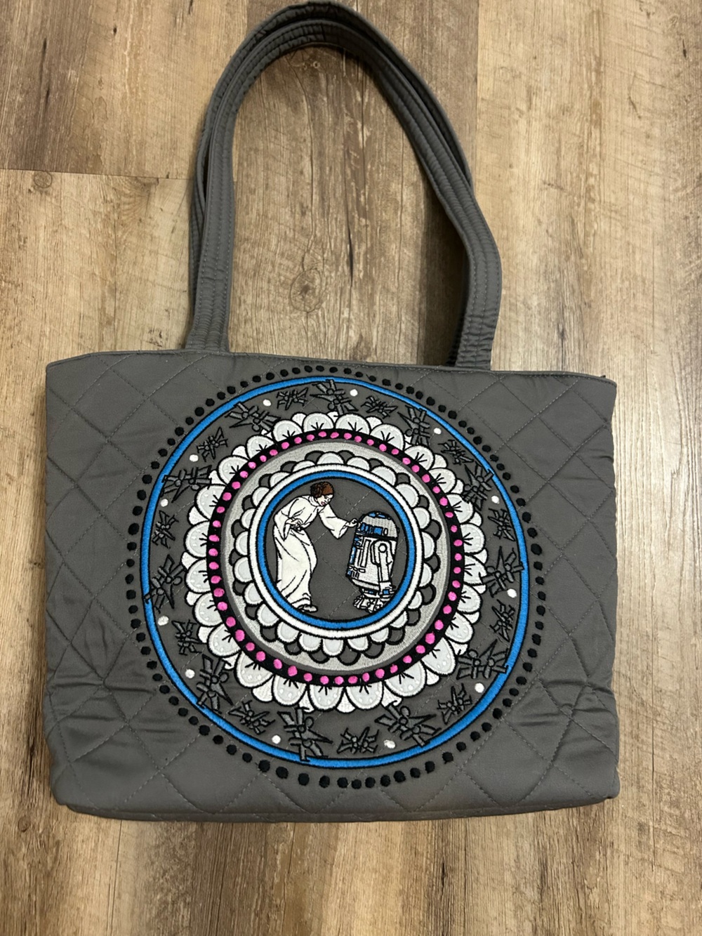 Vera Bradley x Star Wars Gray Quilted Tote with Blue and Pink Medallion